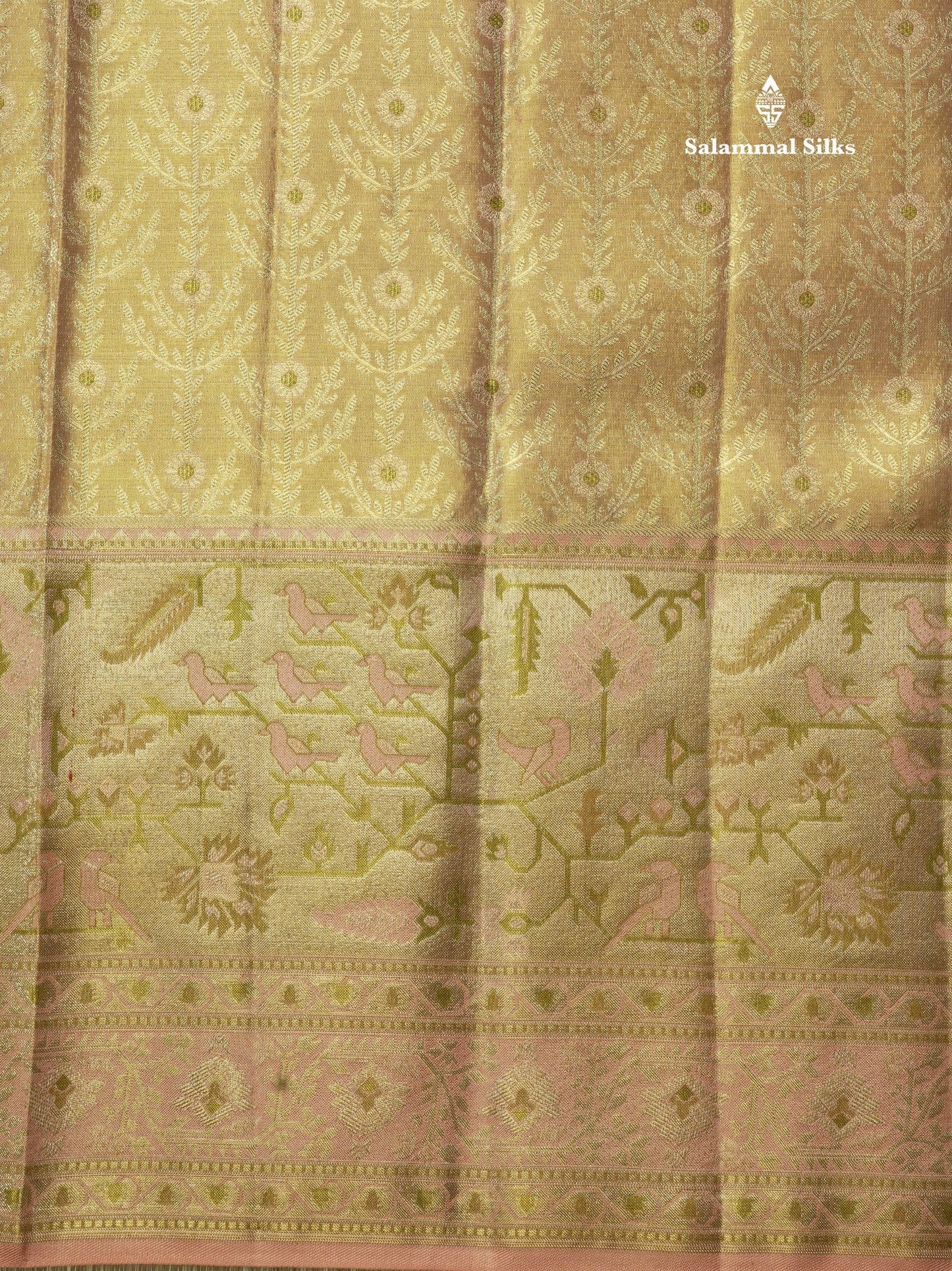 Pink Tissue Bridal Pure Kanjivaram Silk Saree With Meenakari Work Border