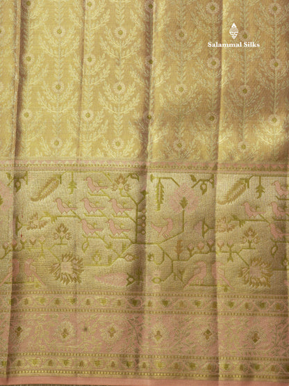 Pink Tissue Bridal Pure Kanjivaram Silk Saree With Meenakari Work Border
