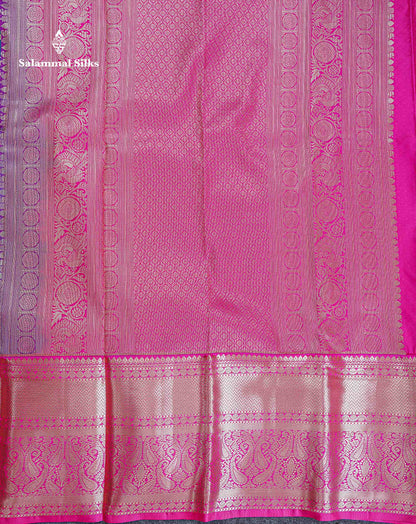 Bridal Semi Silk Saree -  Peacock Blue Colour Body With Contrast Pink Traditional Evening Morning Border