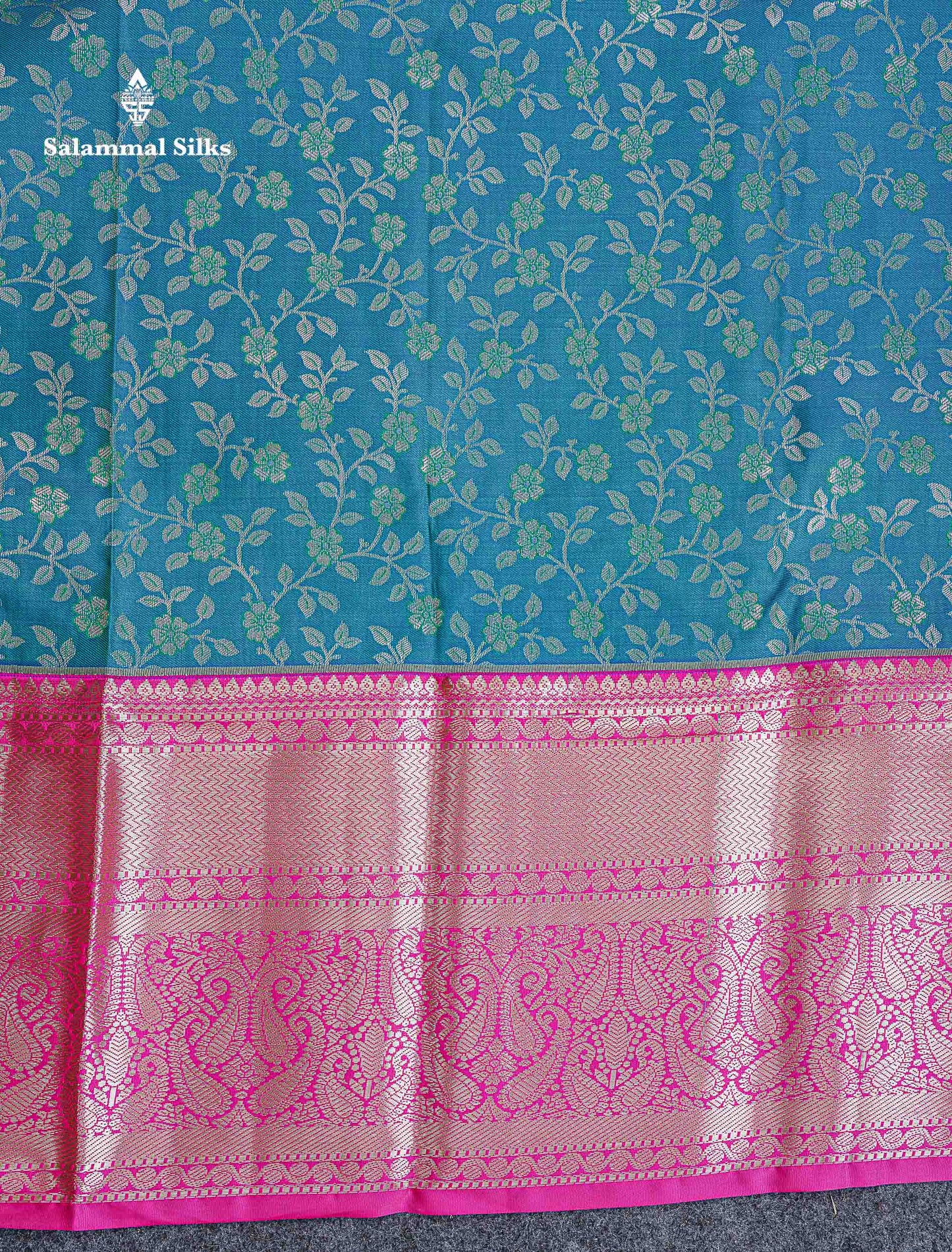 Bridal Semi Silk Saree -  Peacock Blue Colour Body With Contrast Pink Traditional Evening Morning Border
