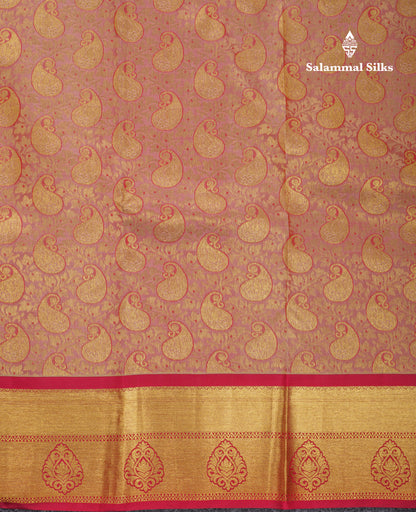 Beautiful Onion Pink Bridal Pure Kanjivaram Silk Saree With Contrast Maroon Border