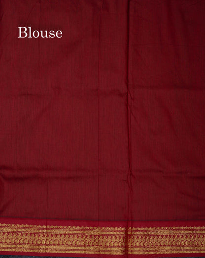 Beautiful Green Zari Butta Kalyani Cotton Saree With Contrast Maroon Traditional Border