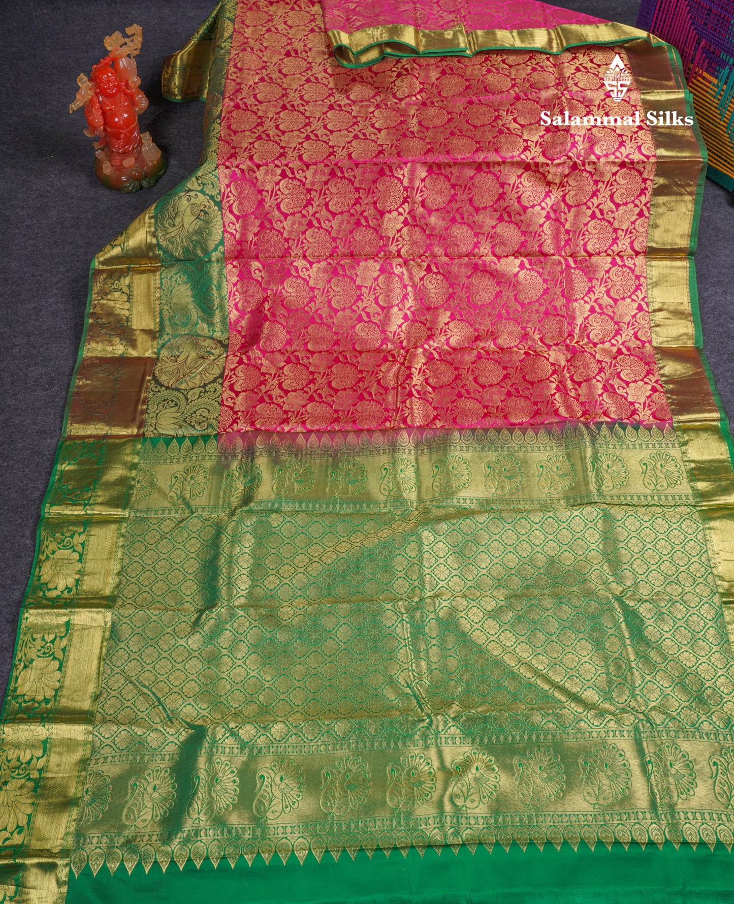 Beautiful Green Bridal Pure Mix Silk Saree With Contrast Magenta Traditional Evening Morning Border