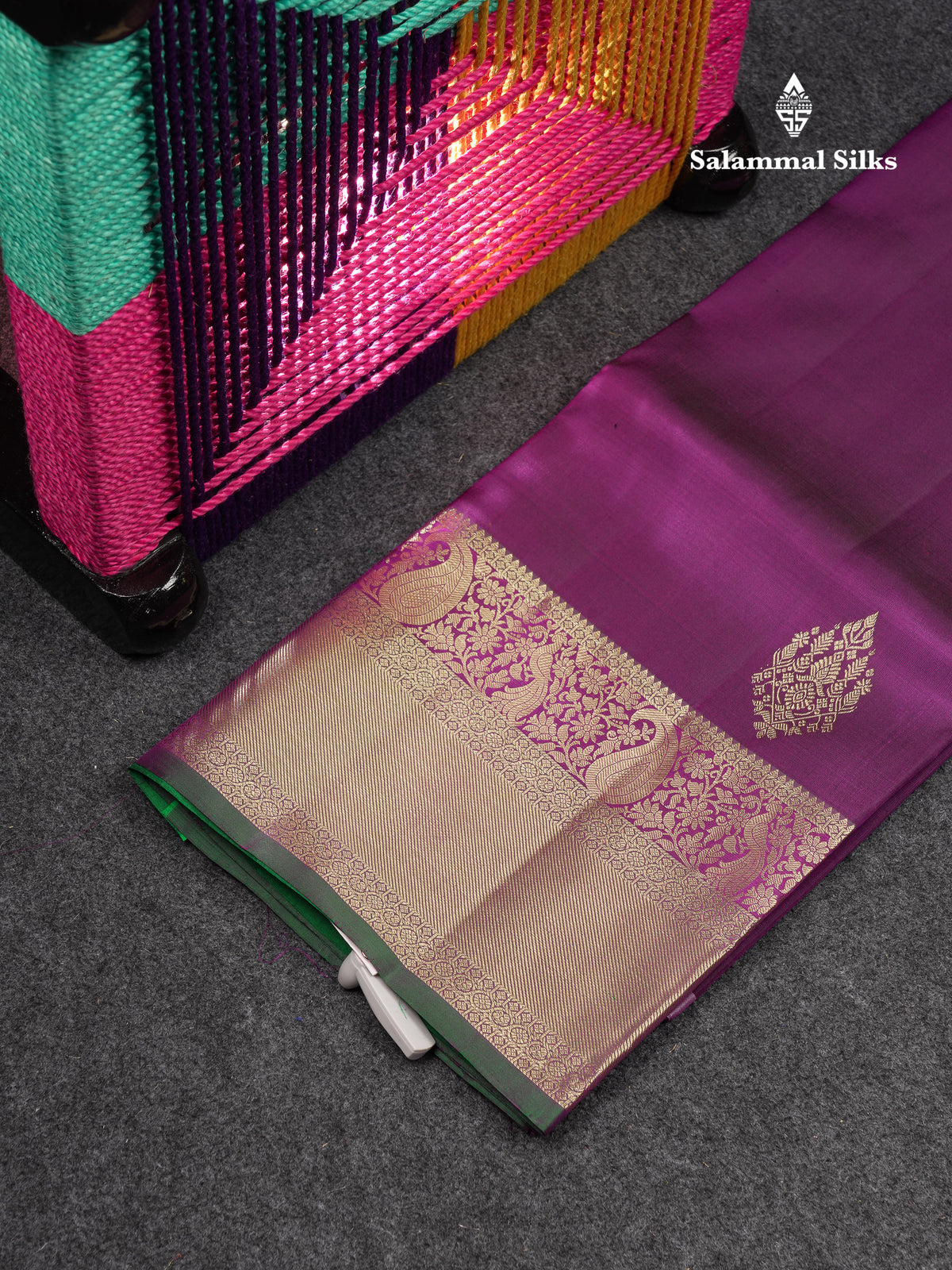 Beautiful Pure Silk Pattu Pavadai (Dark Purple) With Contrast Green Blouse 45"