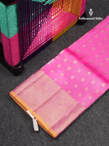 Beautiful Pure Silk Pattu Pavadai (Light Pink) With Contrast Light Peach Blouse 45"