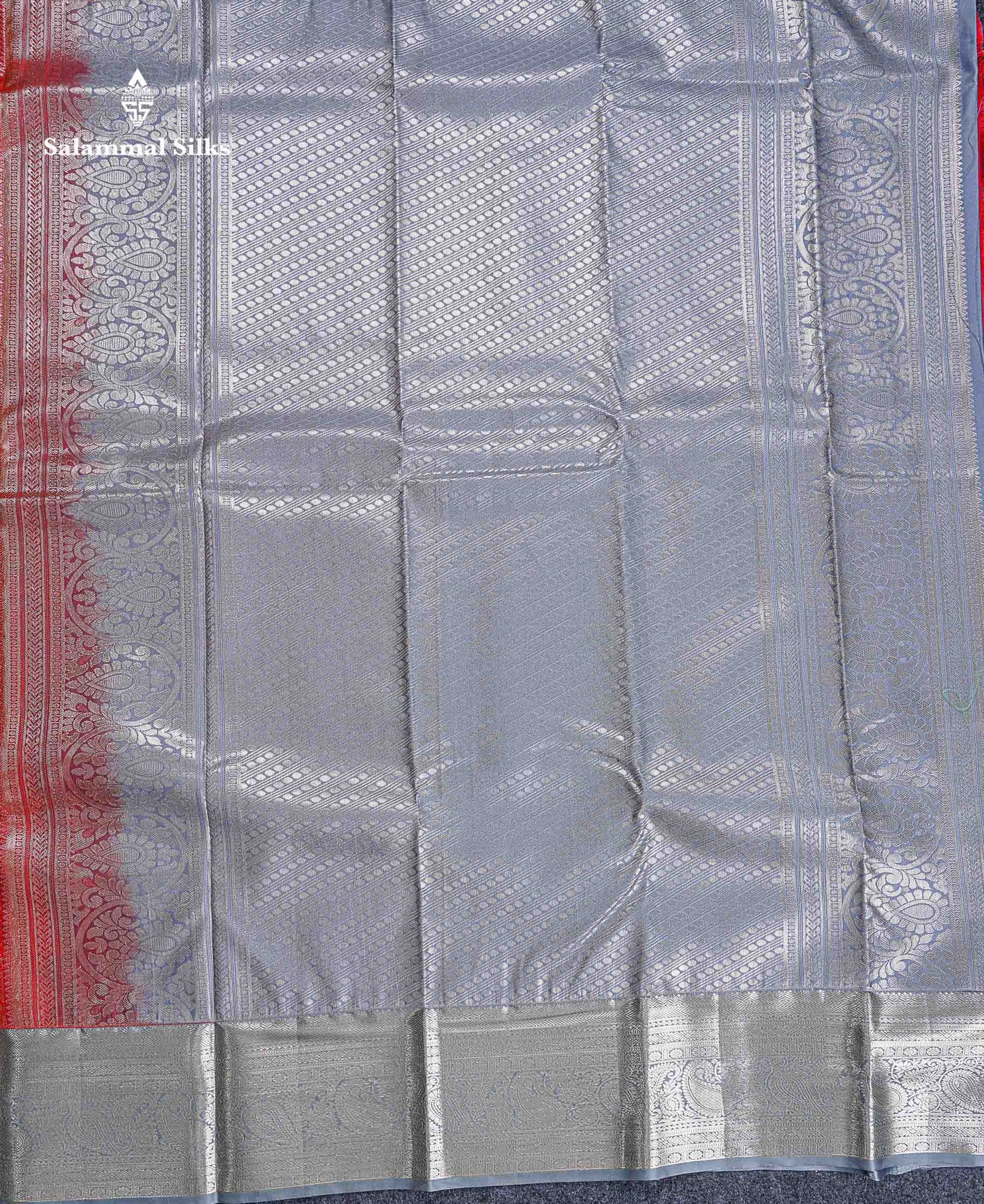 Bridal Semi Silk Saree -  Peach Orange Colour Body With Contrast Grey Border