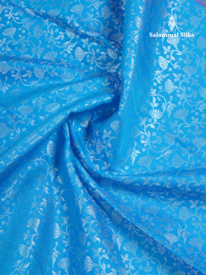 Sky Blue Bridal Semi Silk Saree With Contrast Vadamalli Border