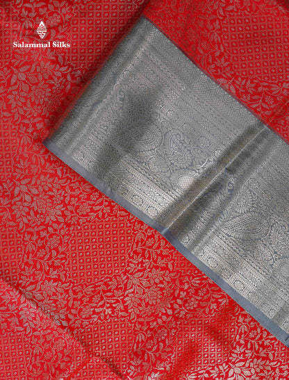 Bridal Semi Silk Saree -  Peach Orange Colour Body With Contrast Grey Border