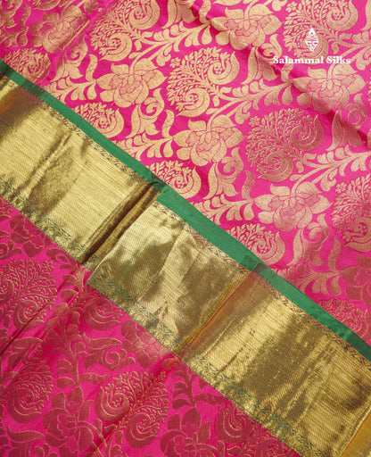 Beautiful Green Bridal Pure Mix Silk Saree With Contrast Magenta Traditional Evening Morning Border