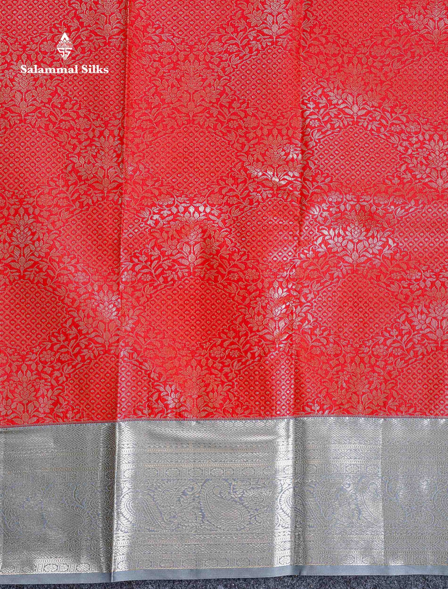 Bridal Semi Silk Saree -  Peach Orange Colour Body With Contrast Grey Border