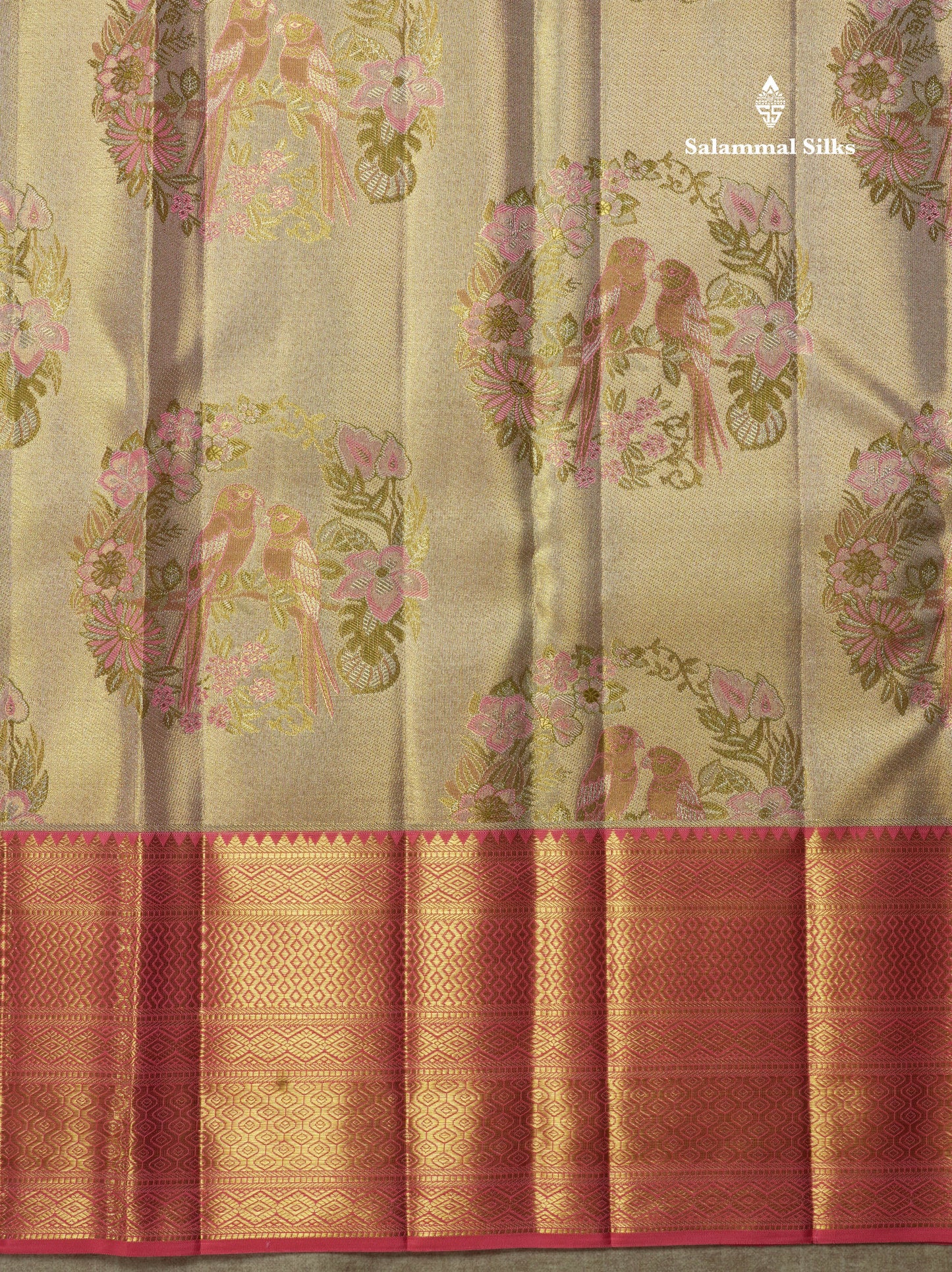 Beautiful Gold Tissue Bridal Pure Kanjivaram Silk Saree With Contrast Pink Traditional Border