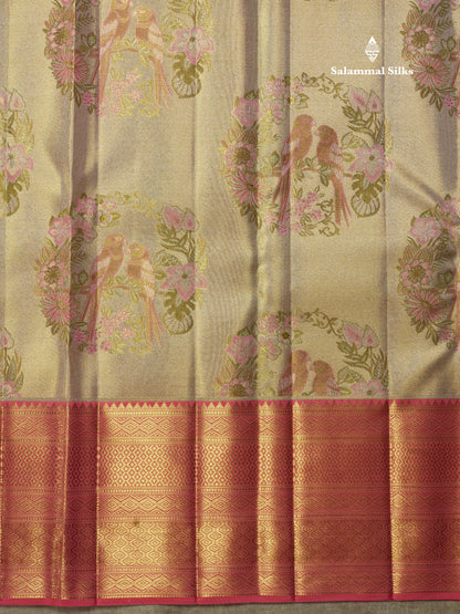 Beautiful Gold Tissue Bridal Pure Kanjivaram Silk Saree With Contrast Pink Traditional Border