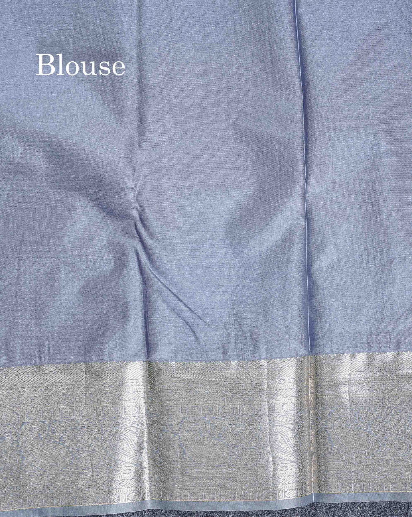 Bridal Semi Silk Saree -  Peach Orange Colour Body With Contrast Grey Border
