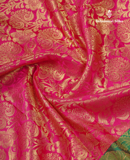 Beautiful Green Bridal Pure Mix Silk Saree With Contrast Magenta Traditional Evening Morning Border