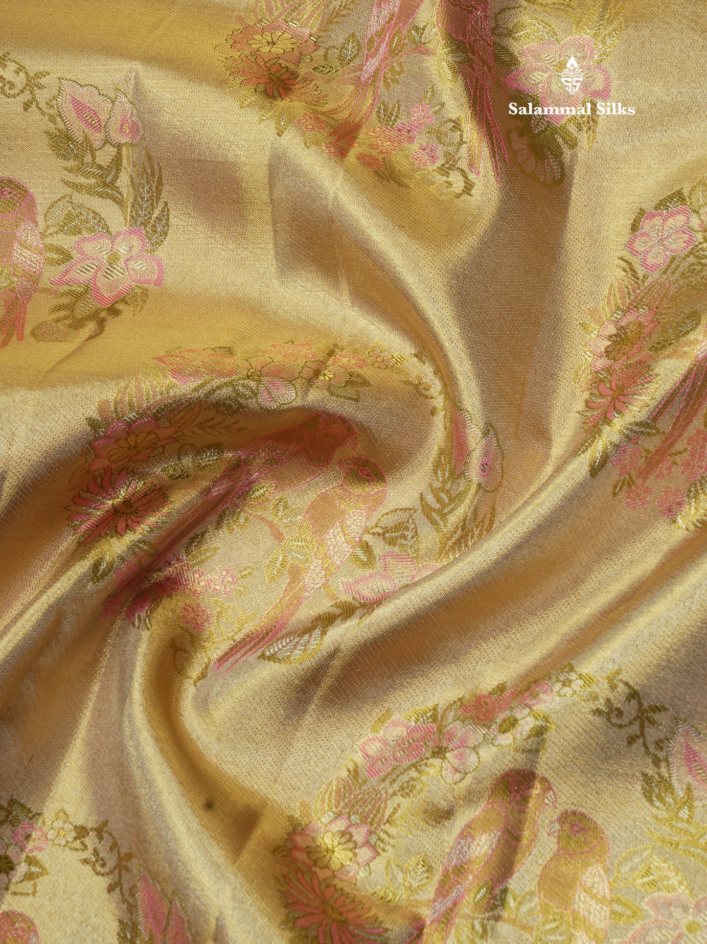 Beautiful Gold Tissue Bridal Pure Kanjivaram Silk Saree With Contrast Pink Traditional Border