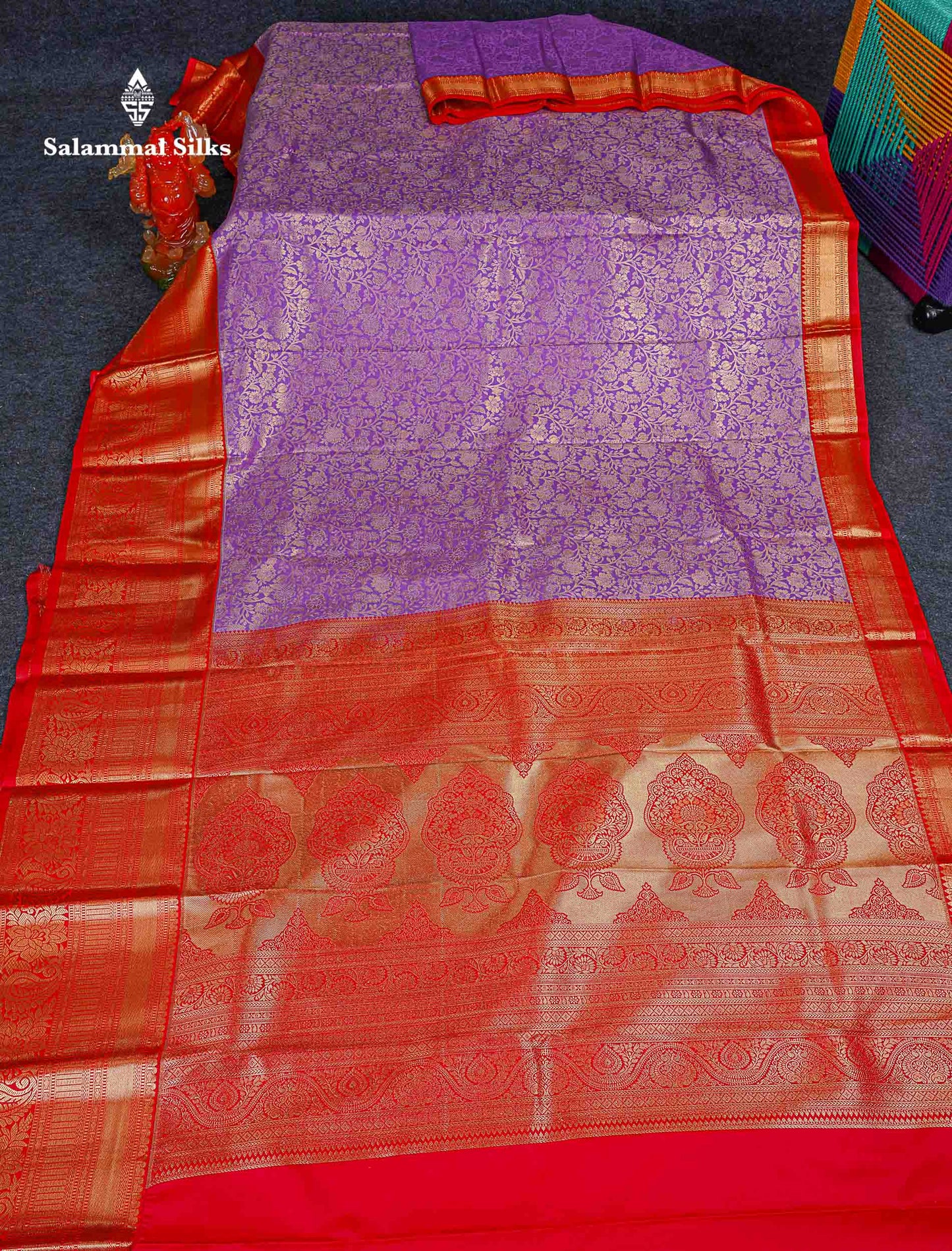 Bridal Semi Silk Saree -  Lavender Colour Body With Contrast Chilly Red Evening Morning Border 