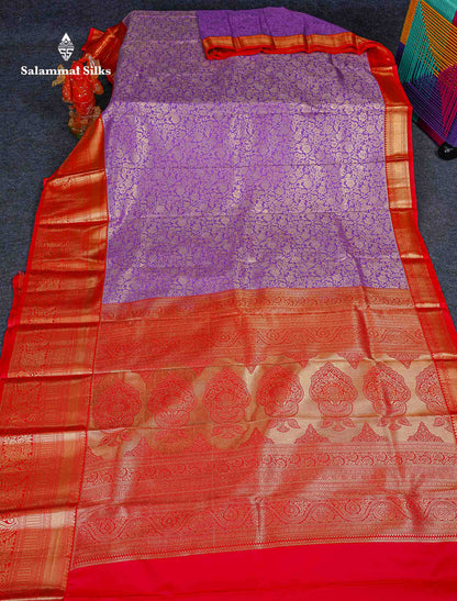 Bridal Semi Silk Saree -  Lavender Colour Body With Contrast Chilly Red Evening Morning Border 