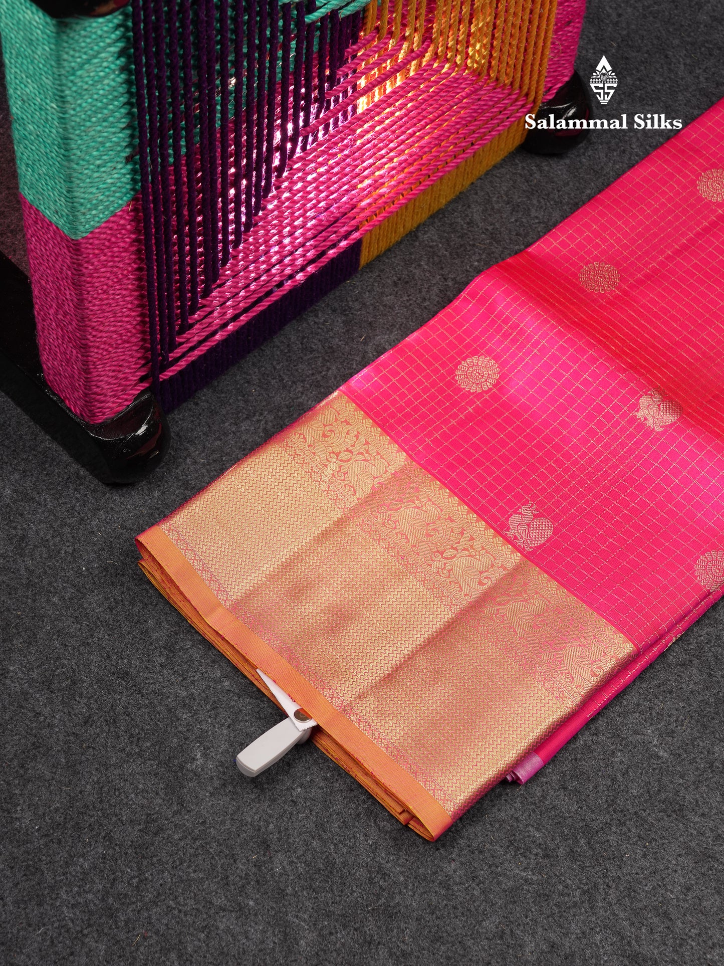 Beautiful Pure Silk Pattu Pavadai Checks With Butta (Sapphire Blue) With Contrast Light Elaichi Green Blouse 45"