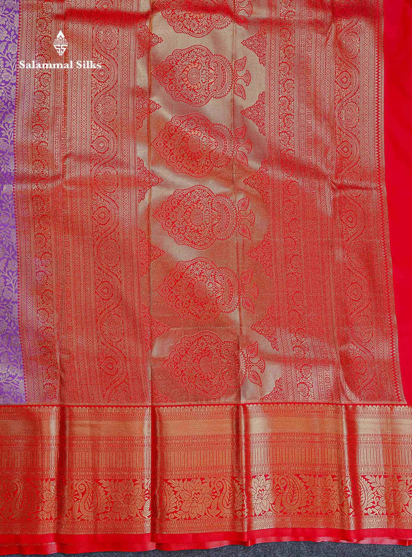 Bridal Semi Silk Saree -  Lavender Colour Body With Contrast Chilly Red Evening Morning Border