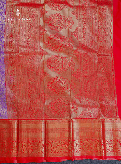 Bridal Semi Silk Saree -  Lavender Colour Body With Contrast Chilly Red Evening Morning Border