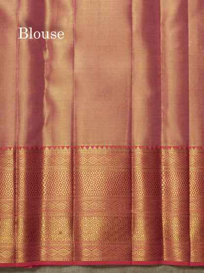 Beautiful Gold Tissue Bridal Pure Kanjivaram Silk Saree With Contrast Pink Traditional Border