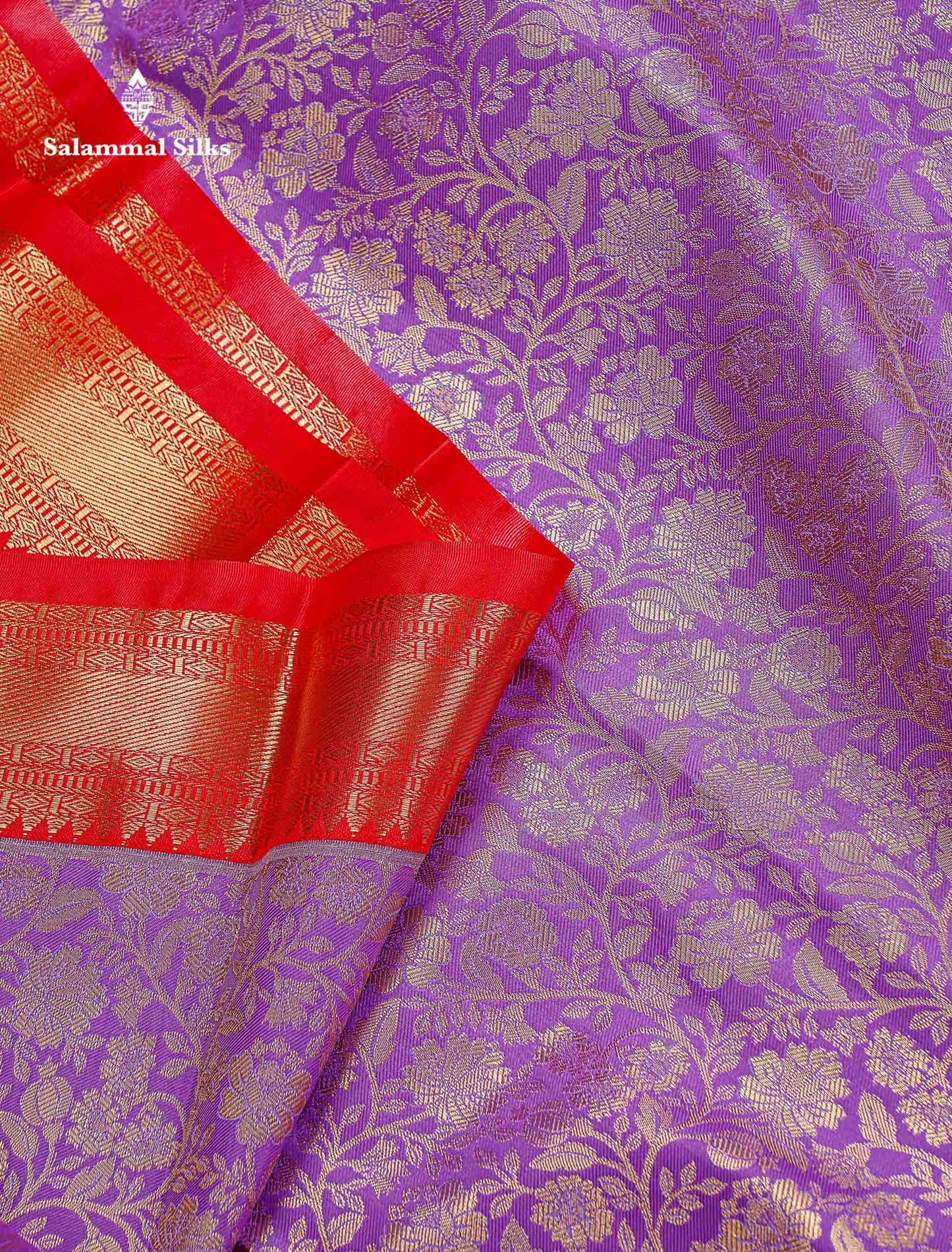 Bridal Semi Silk Saree -  Lavender Colour Body With Contrast Chilly Red Evening Morning Border
