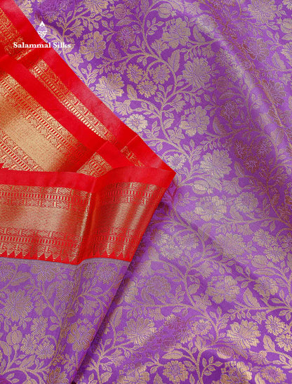 Bridal Semi Silk Saree -  Lavender Colour Body With Contrast Chilly Red Evening Morning Border