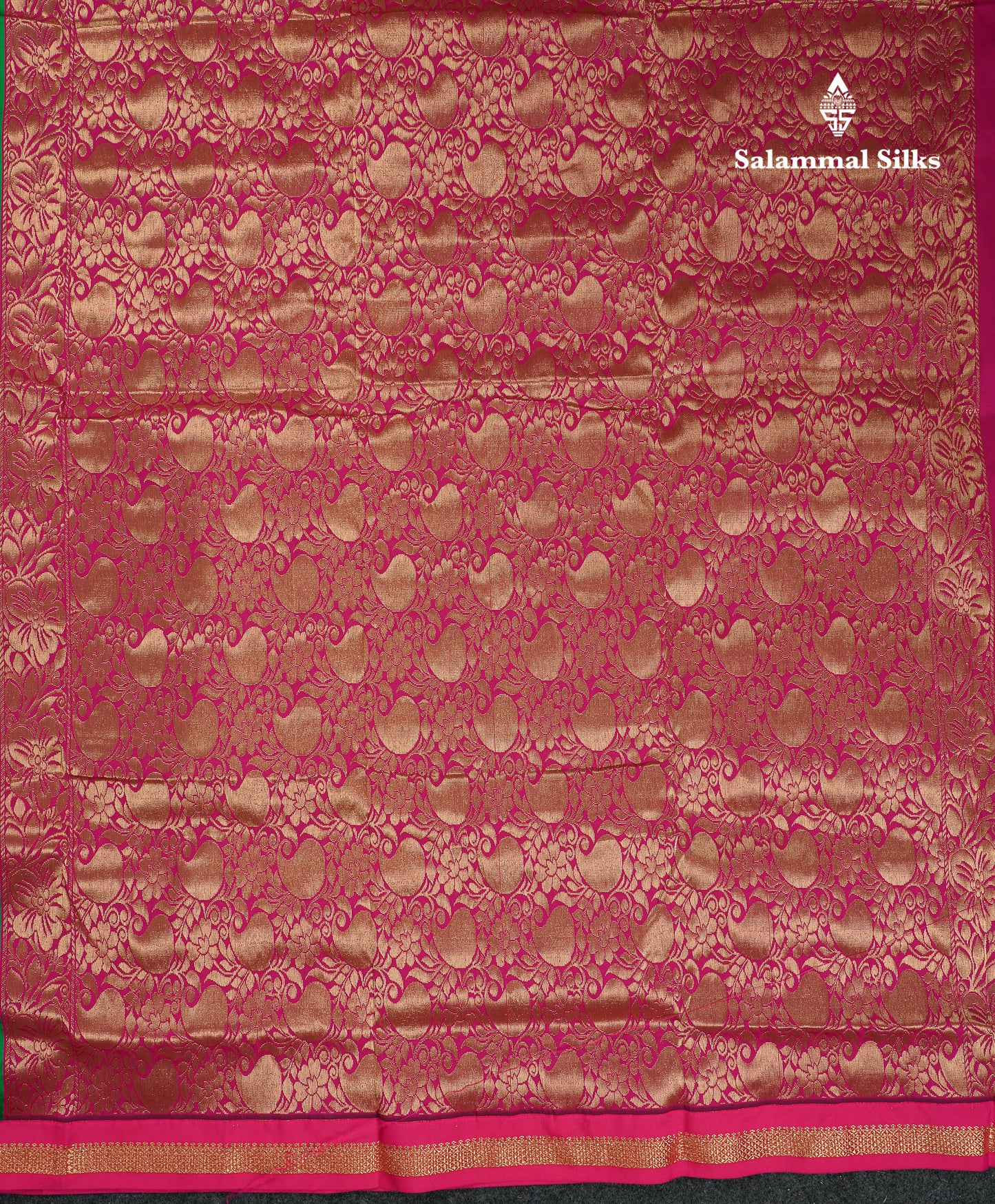 9 Yards Semi Silk Saree Peacock Green With Contrast Pink Traditional Small Border