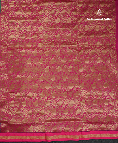 9 Yards Semi Silk Saree Peacock Green With Contrast Pink Traditional Small Border