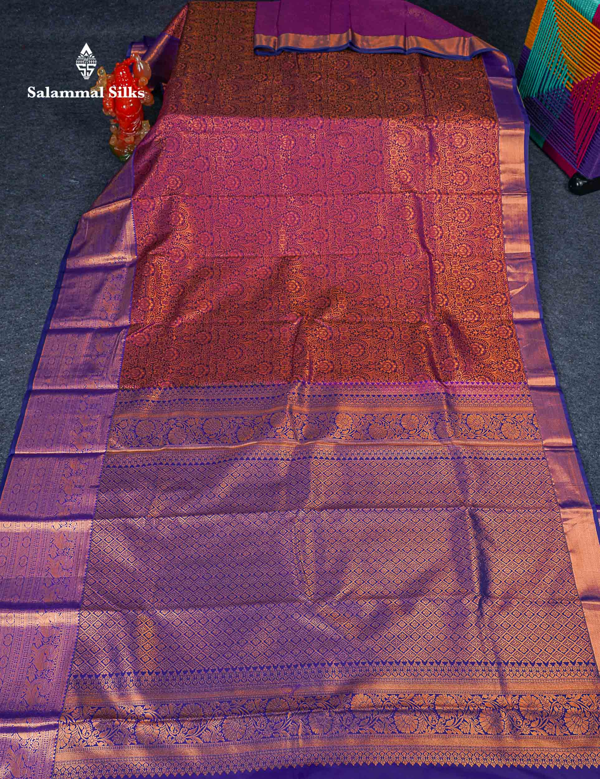 Bridal Semi Silk Saree -  Dark Purple Colour Body With Contrast Navy Blue Evening Morning Border 