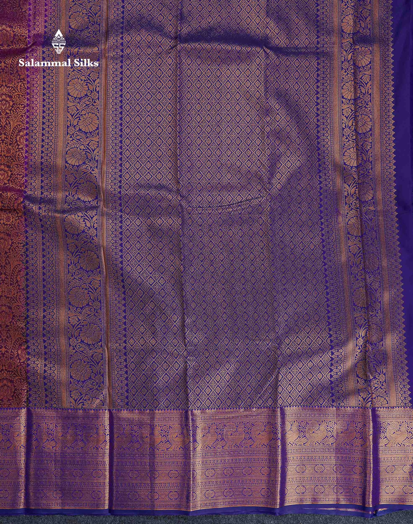 Bridal Semi Silk Saree -  Dark Purple Colour Body With Contrast Navy Blue Evening Morning Border