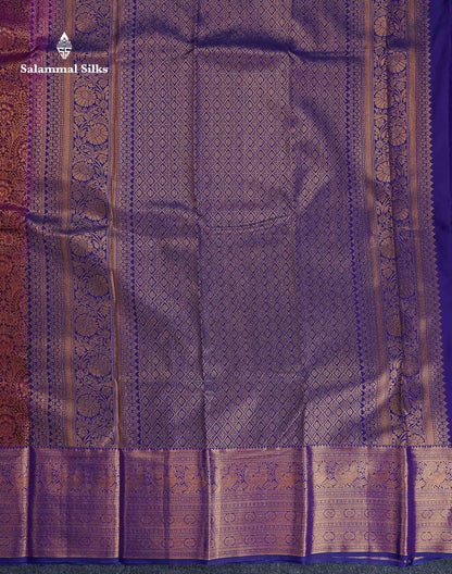 Bridal Semi Silk Saree -  Dark Purple Colour Body With Contrast Navy Blue Evening Morning Border