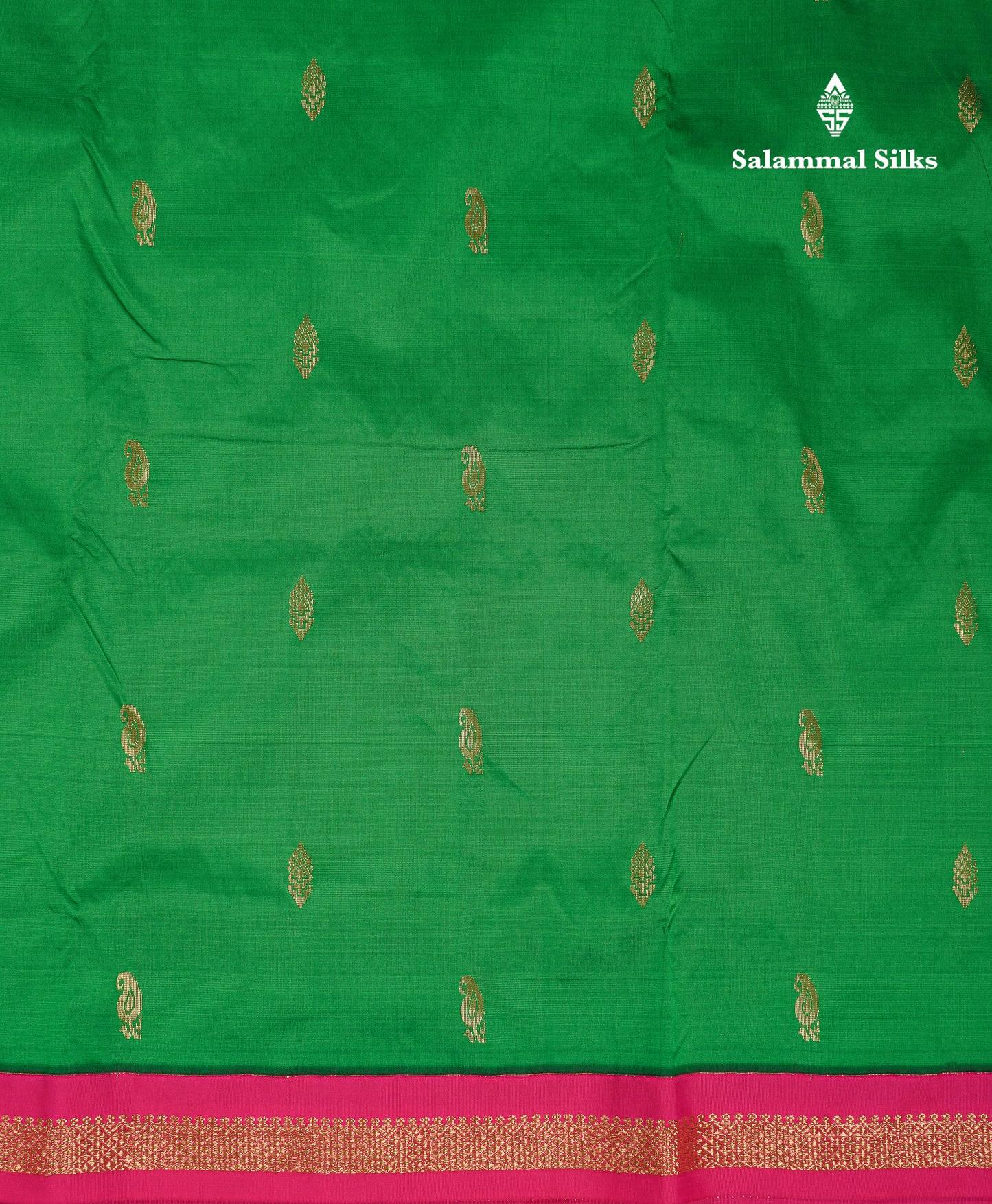 9 Yards Semi Silk Saree Peacock Green With Contrast Pink Traditional Small Border