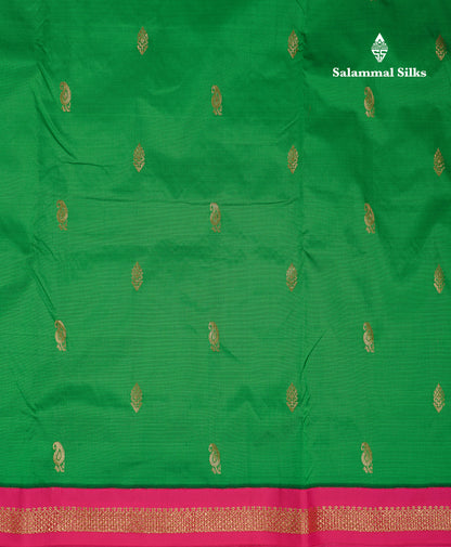 9 Yards Semi Silk Saree Peacock Green With Contrast Pink Traditional Small Border
