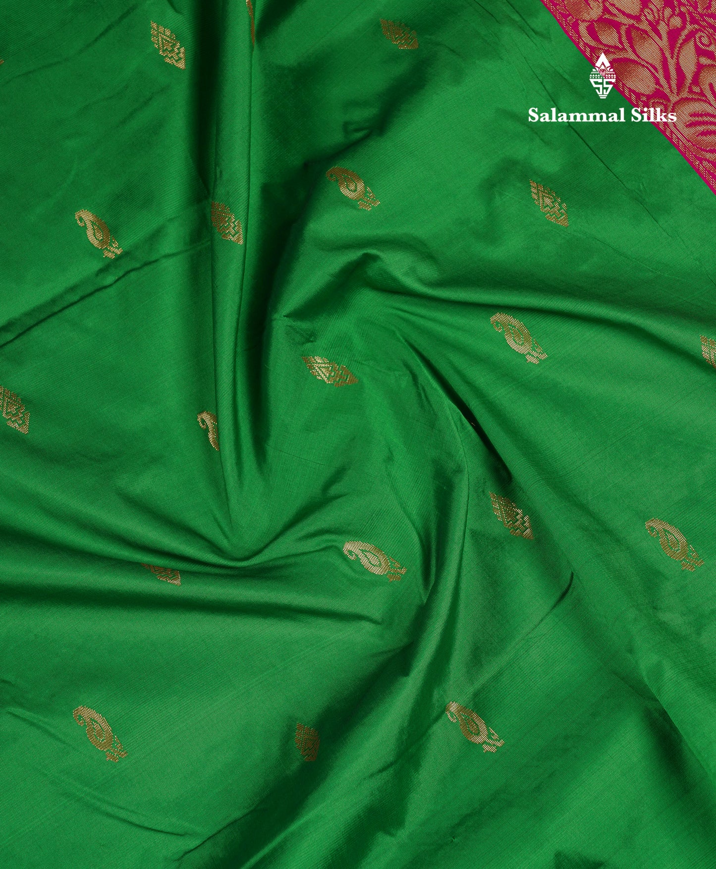 9 Yards Semi Silk Saree Peacock Green With Contrast Pink Traditional Small Border