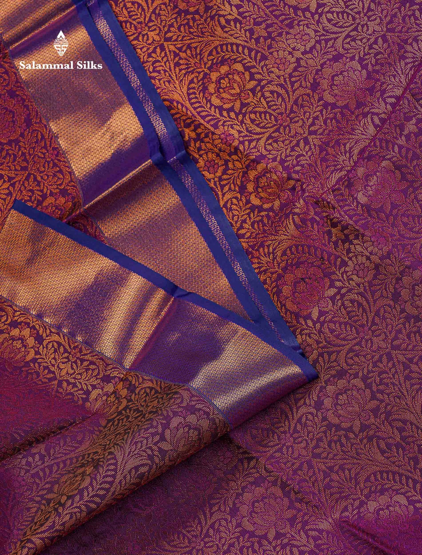 Bridal Semi Silk Saree -  Dark Purple Colour Body With Contrast Navy Blue Evening Morning Border