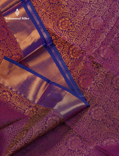 Bridal Semi Silk Saree -  Dark Purple Colour Body With Contrast Navy Blue Evening Morning Border