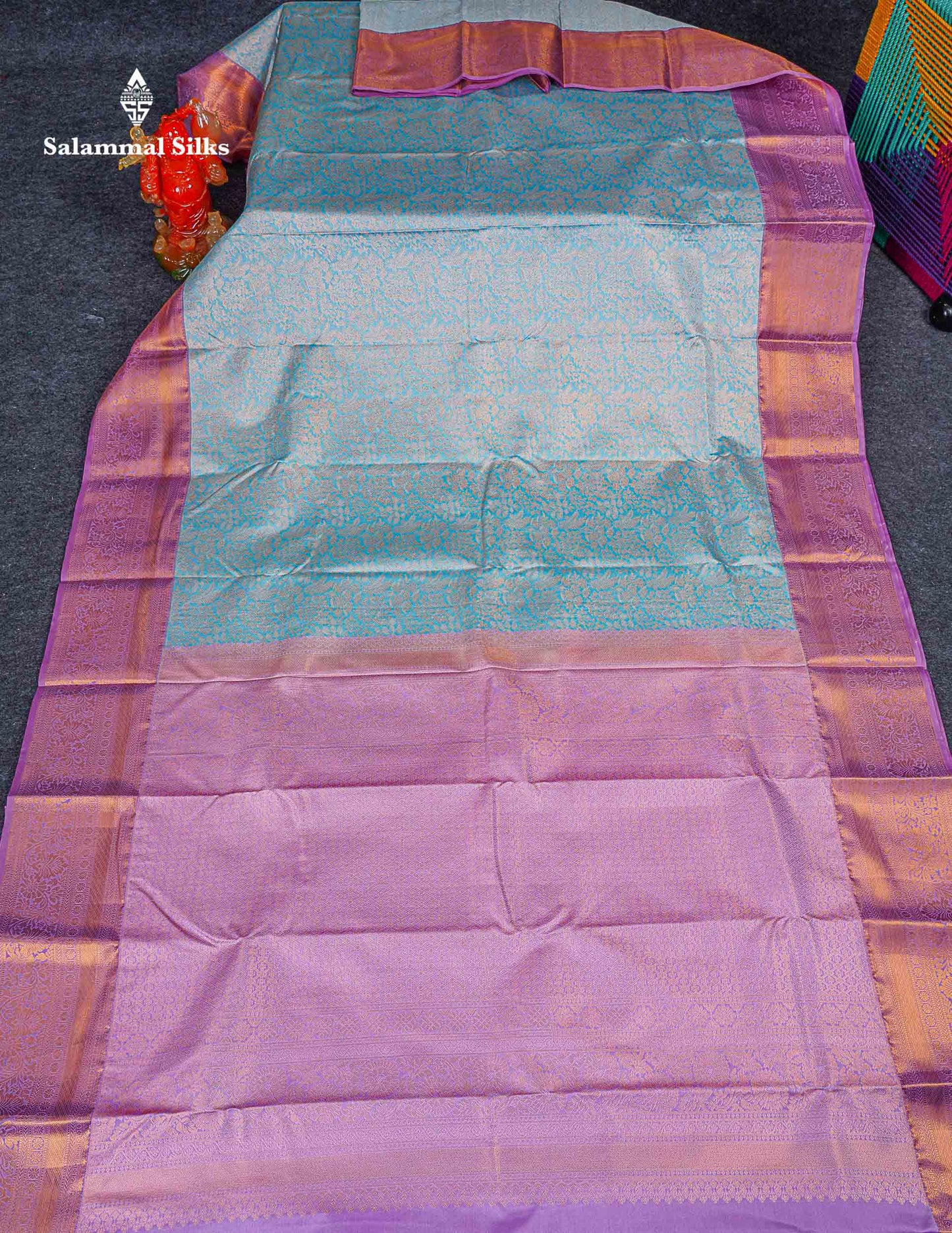 Bridal Semi Silk Saree -  Pastel Blue Colour Body Contrast Light Lavender Traditional Border 