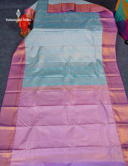 Bridal Semi Silk Saree -  Pastel Blue Colour Body Contrast Light Lavender Traditional Border 