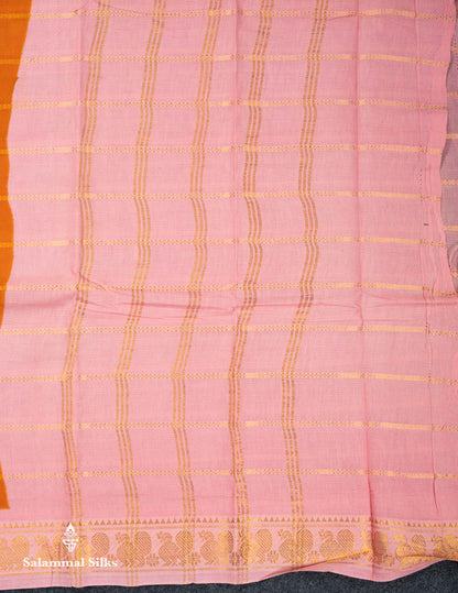 Beautiful Orange Pure Sungudi Cotton Saree With Contrast Baby Pink Traditional Small Border