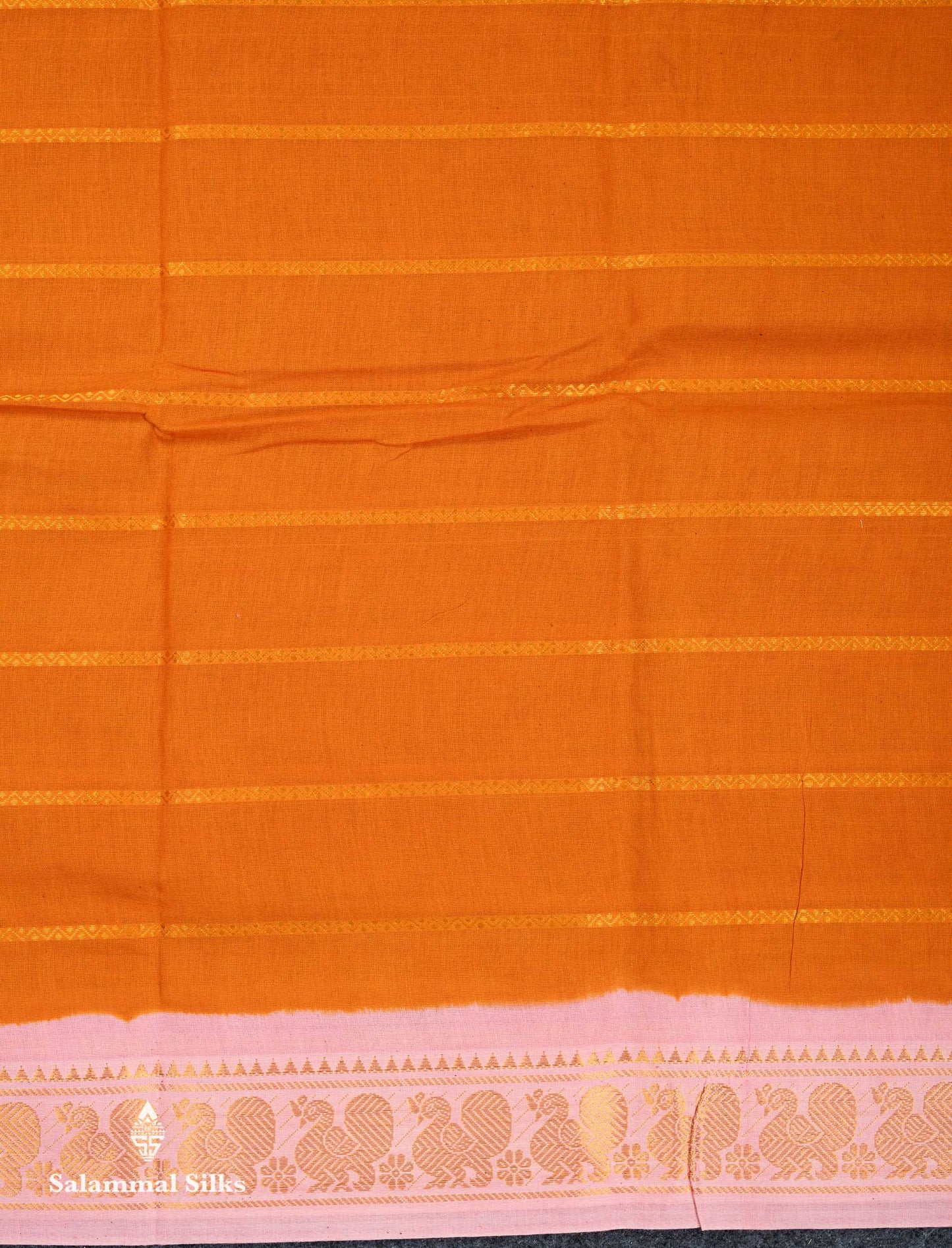 Beautiful Orange Pure Sungudi Cotton Saree With Contrast Baby Pink Traditional Small Border