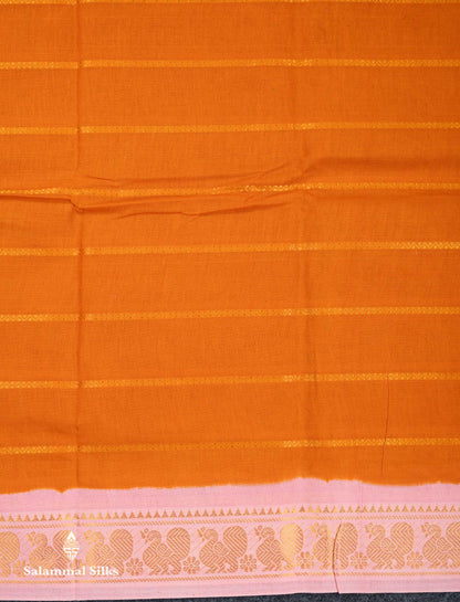 Beautiful Orange Pure Sungudi Cotton Saree With Contrast Baby Pink Traditional Small Border