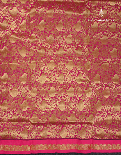 9 Yards Semi Silk Saree Peacock Green With Contrast Pink Traditional Small Border