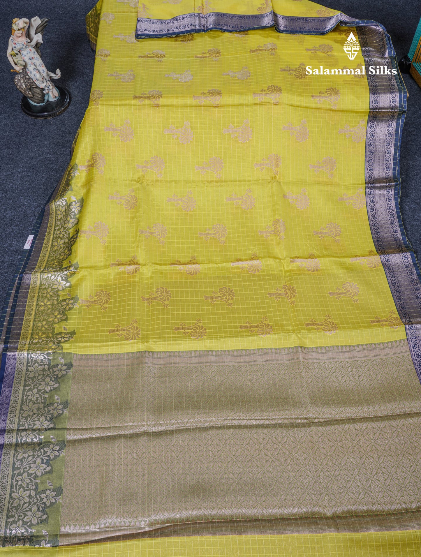 Lemon Yellow Colour Small Checks Semi Silk Saree With Fancy Border