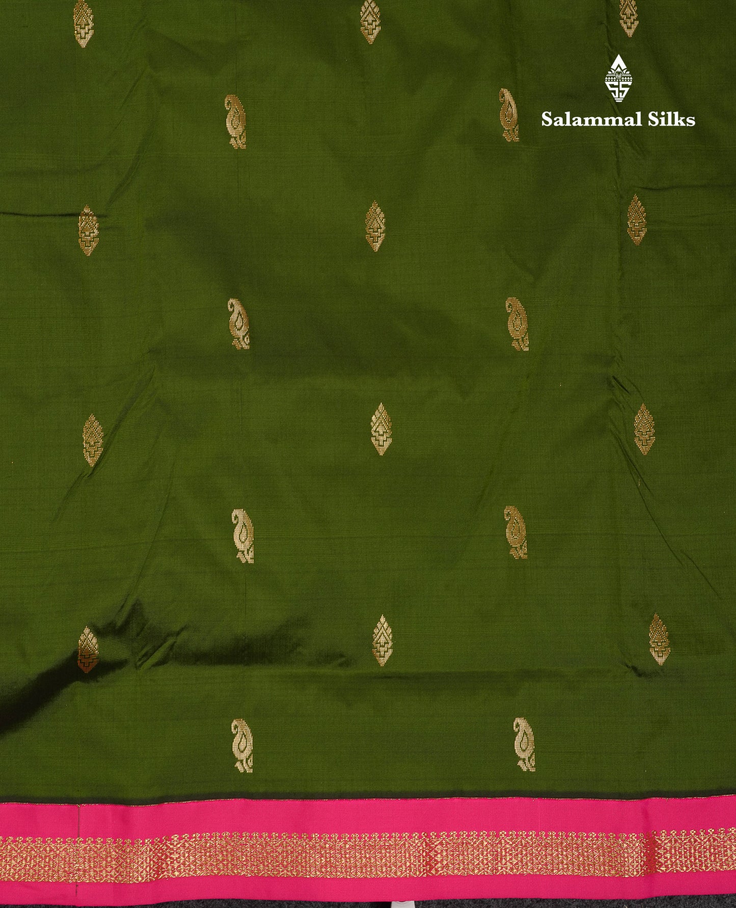 9 Yards Semi Silk Saree Peacock Green With Contrast Pink Traditional Small Border