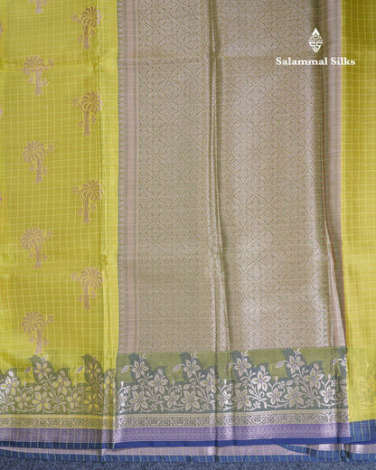 Lemon Yellow Colour Small Checks Semi Silk Saree With Fancy Border