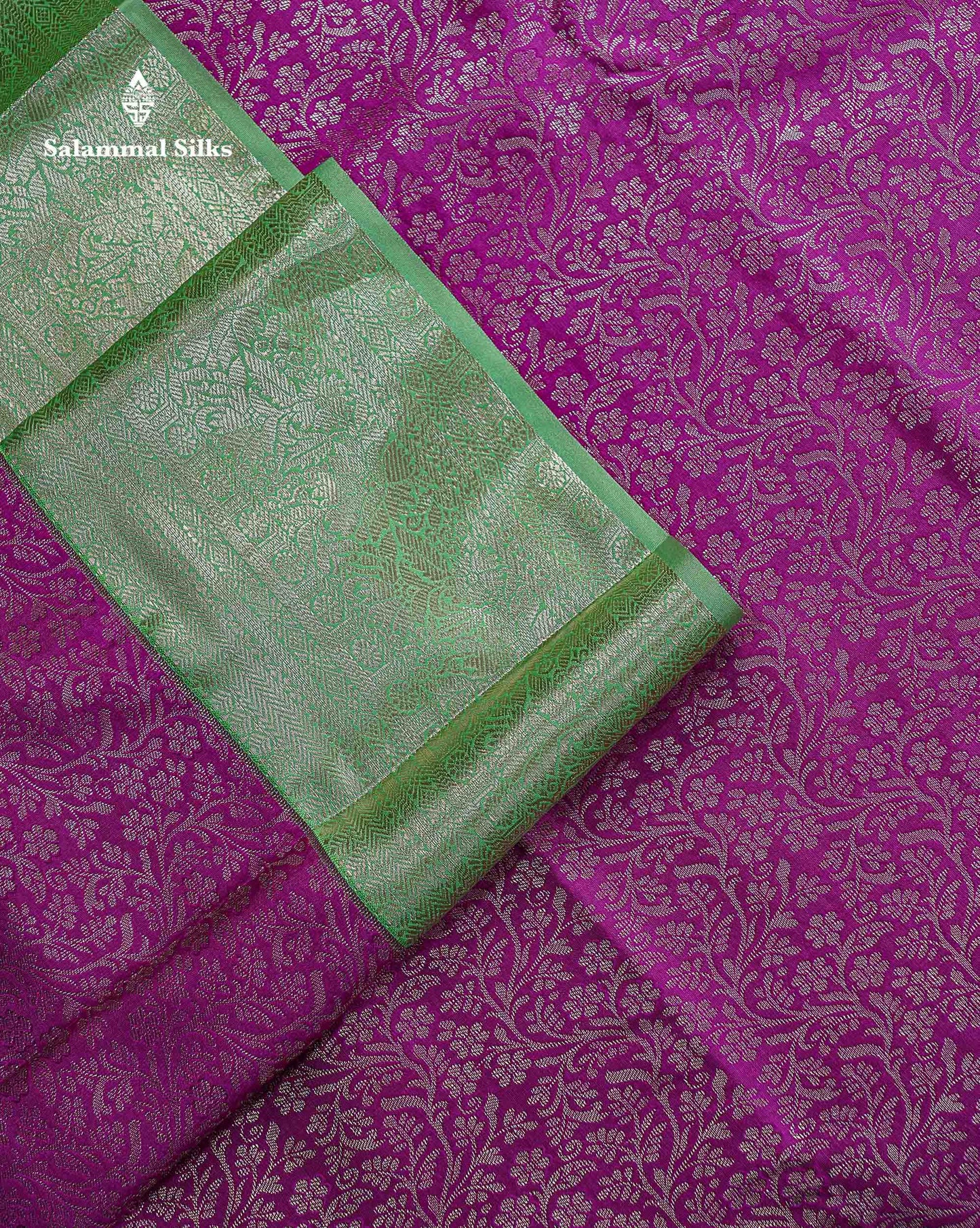Bridal Semi Silk Saree -  Purple Colour Body With Contrast Rexona Green Traditional Border