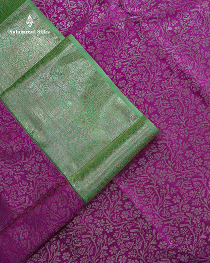 Bridal Semi Silk Saree -  Purple Colour Body With Contrast Rexona Green Traditional Border