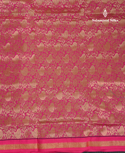 9 Yards Semi Silk Saree Peacock Green With Contrast Pink Traditional Small Border