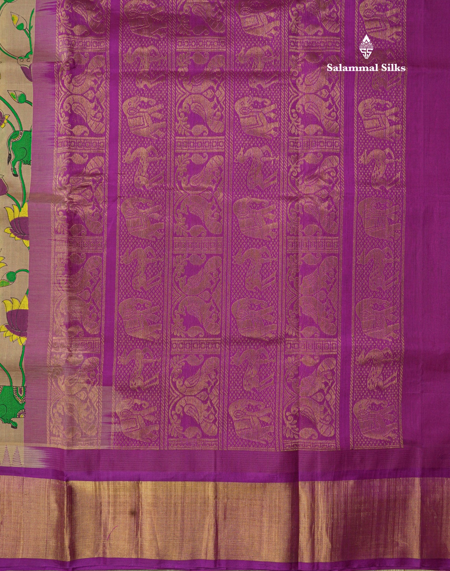 Beautiful Onion Pink Kalamkari Design Pure Silk Cotton Saree With Contrast Violet Border